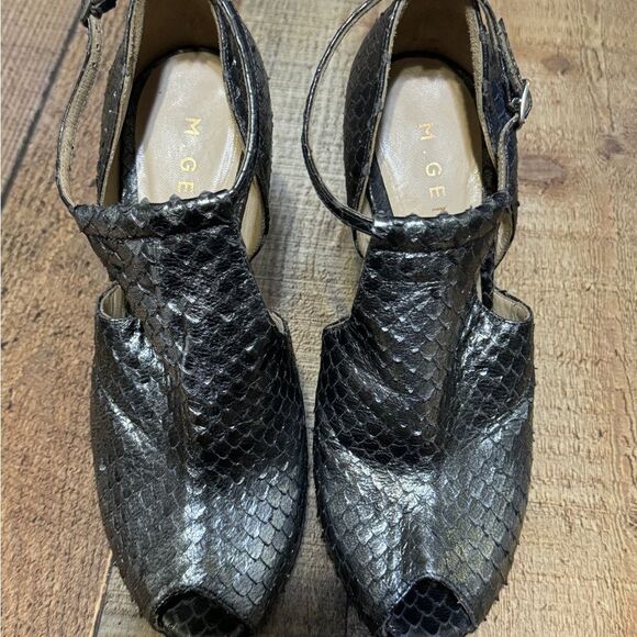 M.Gemi Curvi Silver Peep Toe Heels metallic snake skin stiletto - Picture 8 of 13